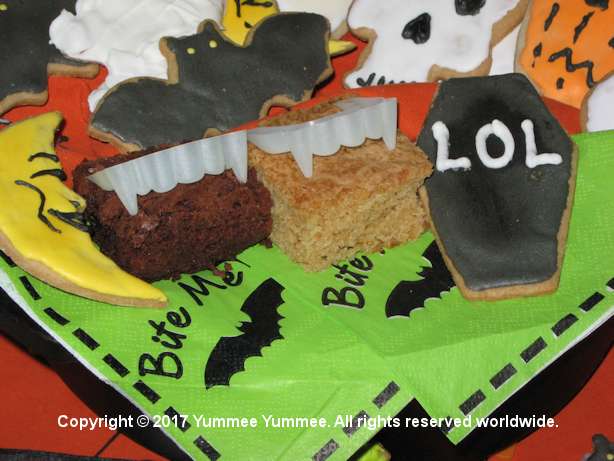 Vampire teeth make a perfect decoration with brownies.