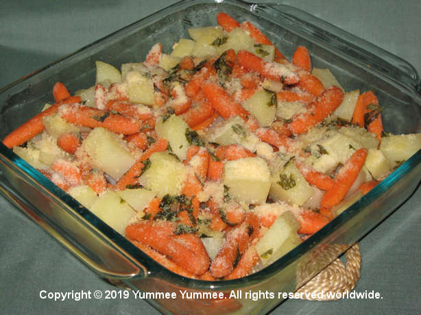 Potatoes, a bag of carrots, Parmesan cheese, and fresh Parsley make the perfect complement to a winter meal.