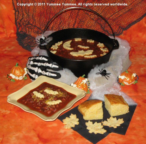 Witch's Brew, bat crackers and a Dutch Oven make a perfect Halloween centerpiece.