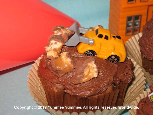 CAUTION: Construction Site - cupcakes made from our Fudgee Chocolate Velvet Cake recipe. Fun and yummee!