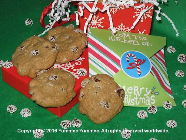 Chocolate Chip Cookies with Sno Caps in a gift box or an envelope. It's a clever and simple gift idea.