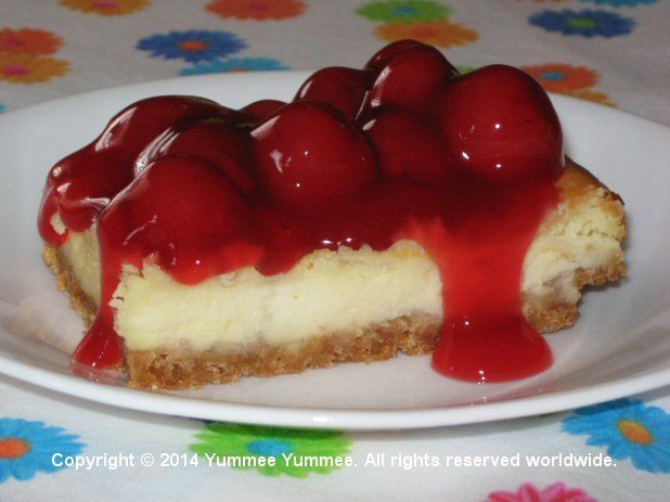 Cheesecake with Cherries is a classic American dessert.